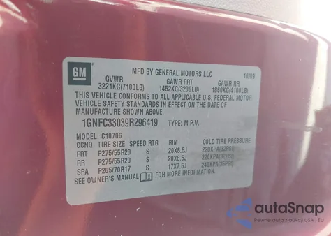 2009 Chevrolet Tahoe Ltz из США, поврежденный, VIN 1GNFC33039R296419